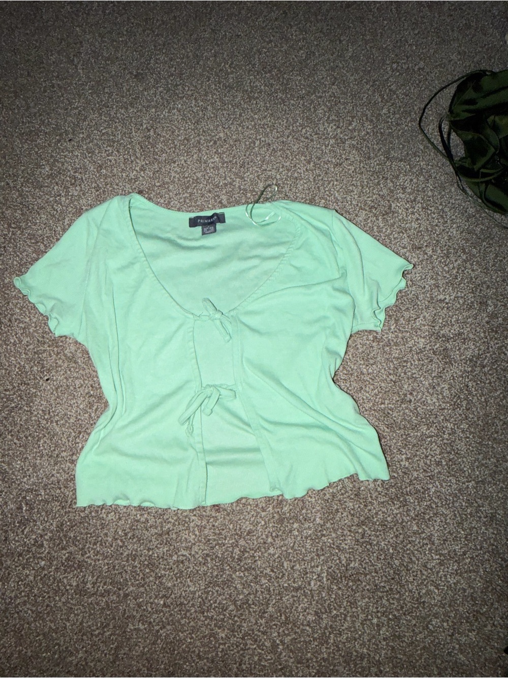St. John's Bay Mint Tie-Front Lettuce-Edge Crop Top